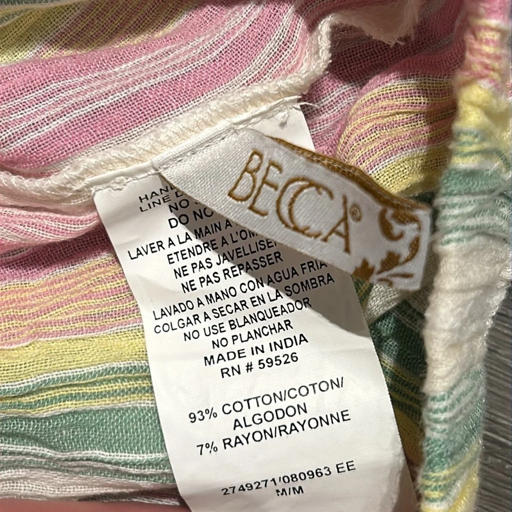 NWT BECCA Size Medium Marbella Stripes Strapless Sheer Short Romper Pink Yellow - Picture 10 of 12